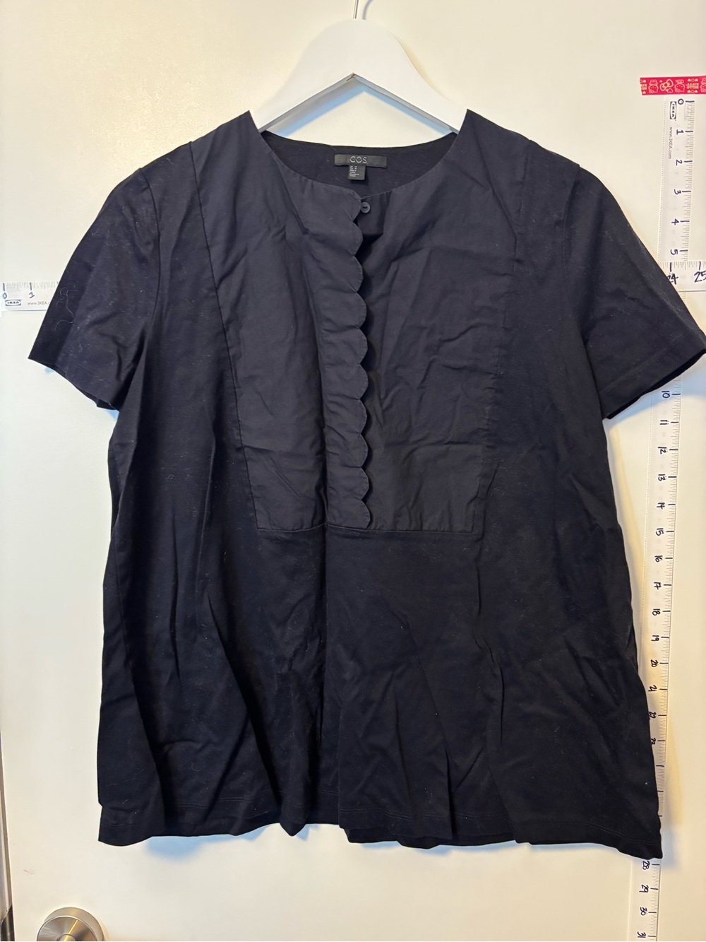 COS Cottage Navy Short-Sleeve Top with Scalloped Placket